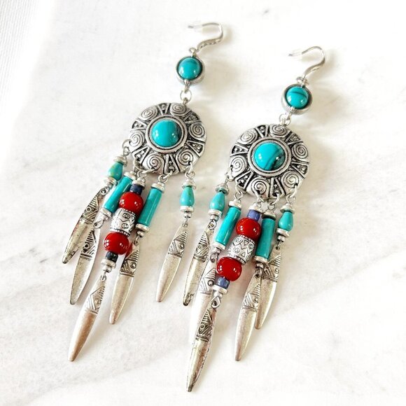 Free People Turquoise Dangle Drop Earrings Western - Picture 1 of 3